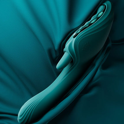 ZALO - Ares - Likkende G-Spot Rabbit Vibrator - Verwarmend - App Control - Smaragd Groen-Erotiekvoordeel.nl