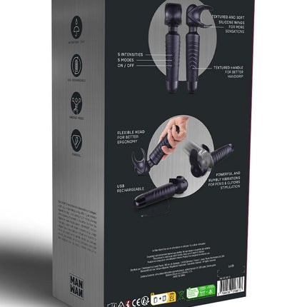 ManWan - Man.Wand EVO - Rechargeable Masturbator AND Wand Vibrator - Black Plum