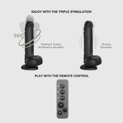 Strap-On-Me - Consolador realista giratorio y vibrador - Negro