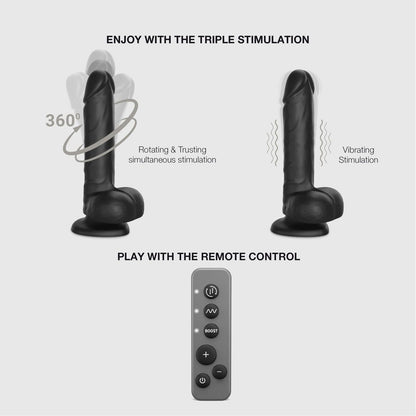 Strap-On-Me - Consolador realista giratorio y vibrador - Negro