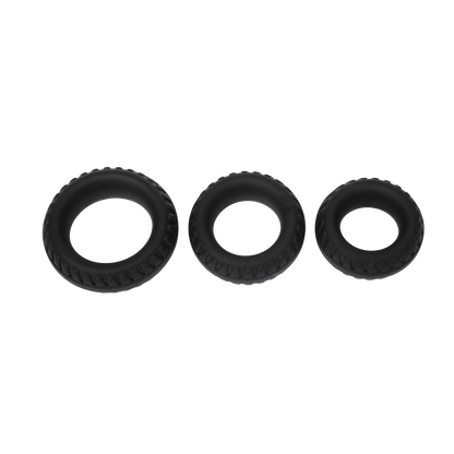 Rimba Bondage Play – Siliconen Cockring met Bandenmotief - Zwart-Rimbastore.com