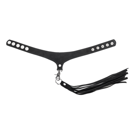 Rimba - Lederen Suède Halsband met Afneembare Flogger - Zwart-Rimbastore.com