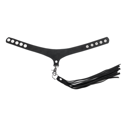 Rimba - Lederen Suède Halsband met Afneembare Flogger - Zwart-Rimbastore.com
