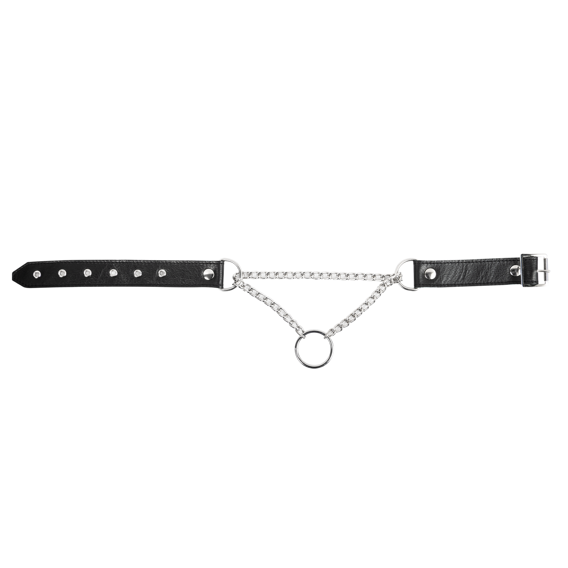 Rimba - Lederen Wurghalsband met O-ring - Zwart/Zilver-Erotiekvoordeel.nl