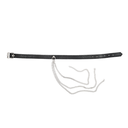Rimba - Lederen Halsband met Metalen Kettingen - Zwart & Zilver-Rimbastore.com