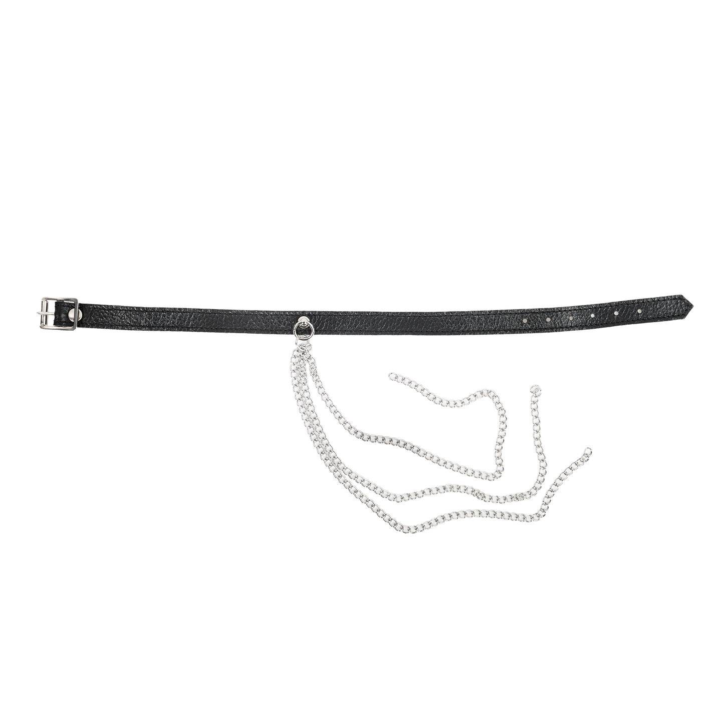 Rimba - Lederen Halsband met Metalen Kettingen - Zwart & Zilver-Rimbastore.com
