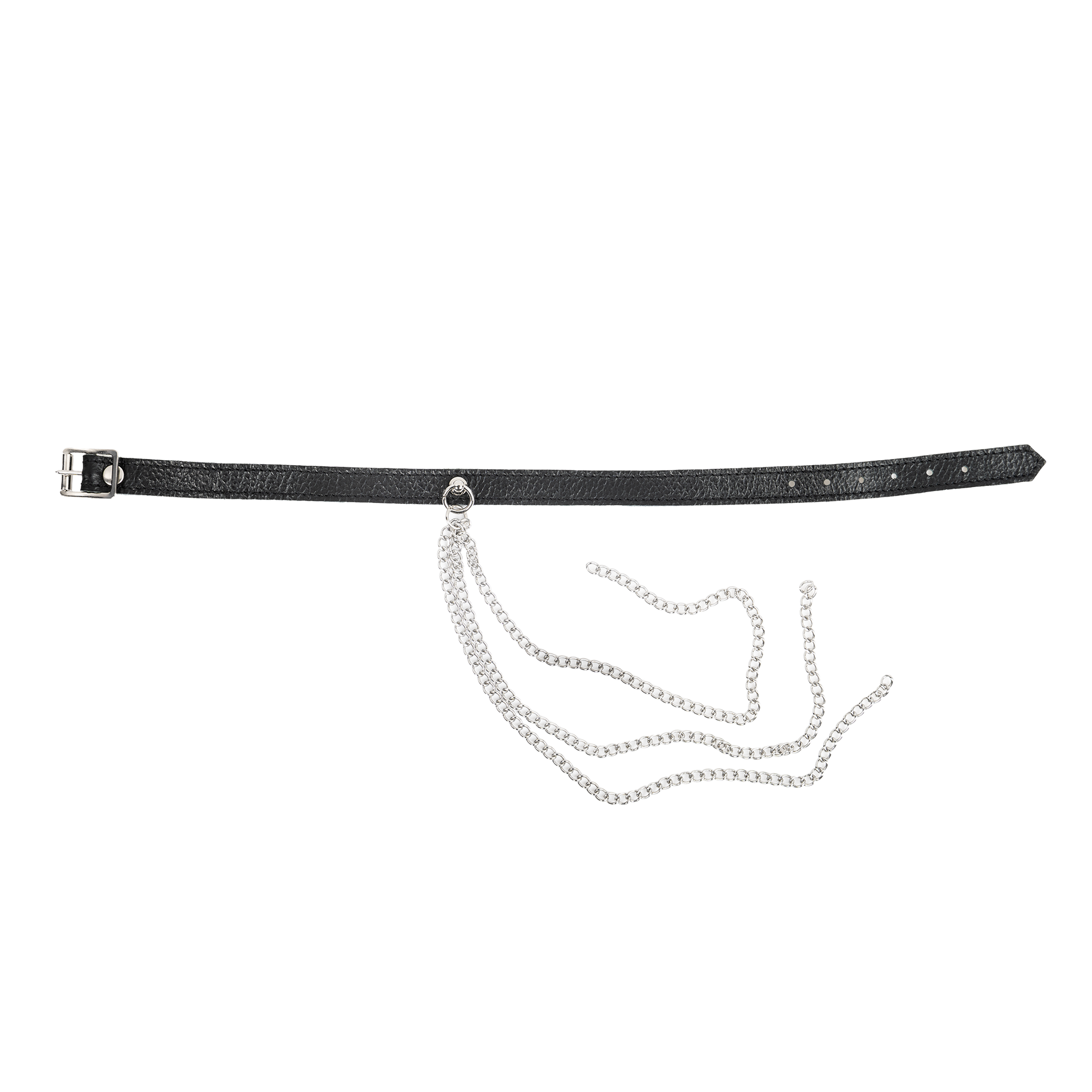 Rimba - Lederen Halsband met Metalen Kettingen - Zwart & Zilver-Rimbastore.com