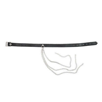 Rimba - Lederen Halsband met Metalen Kettingen - Zwart & Zilver-Rimbastore.com