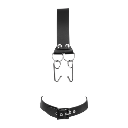 Rimba - Lederen Hoofdharnas met Collar en Neushaak - Zwart-Erotiekvoordeel.nl