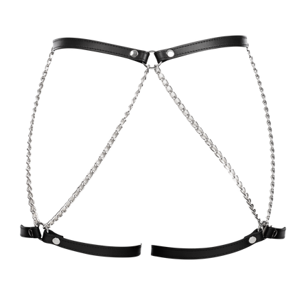 Rimba - Lederen Bondage Harnas met Metalen Kettingen - Zwart & Zilver-Rimbastore.com