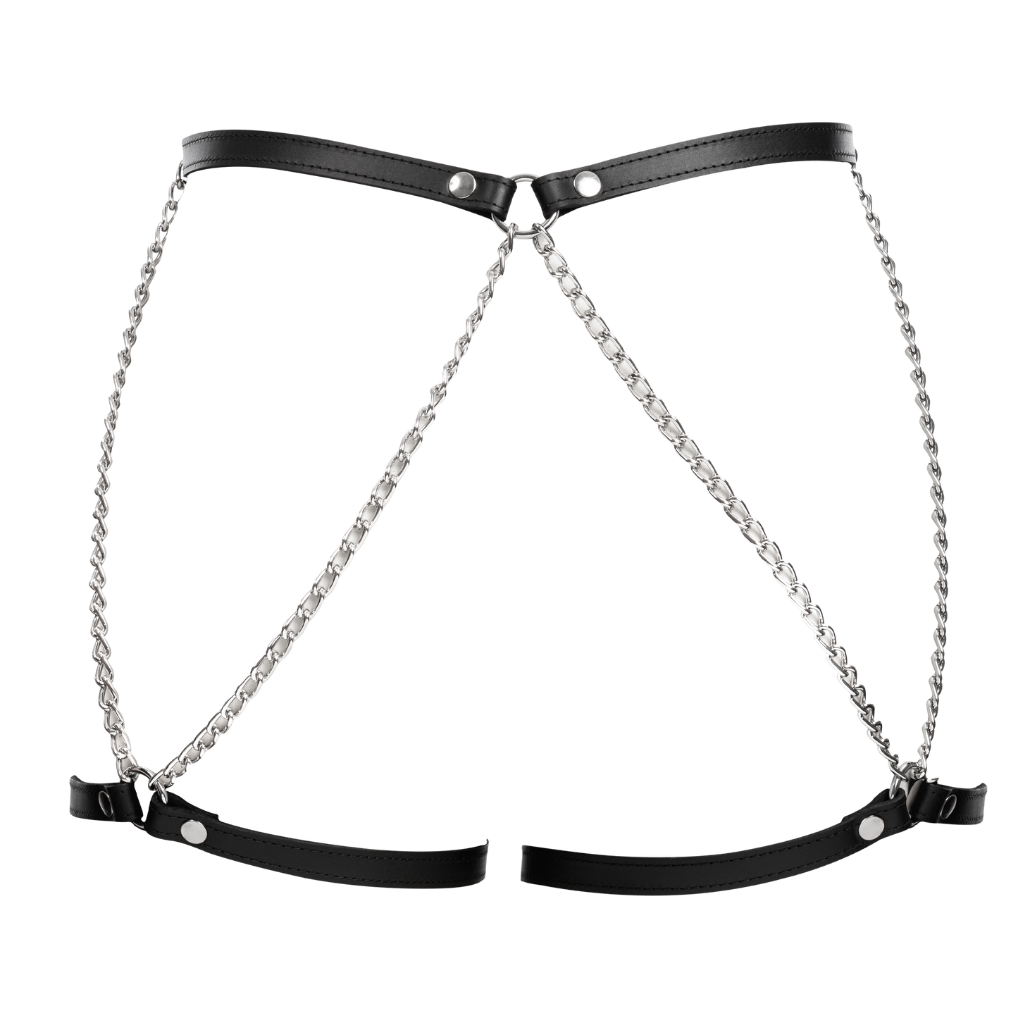 Rimba - Lederen Bondage Harnas met Metalen Kettingen - Zwart & Zilver-Rimbastore.com