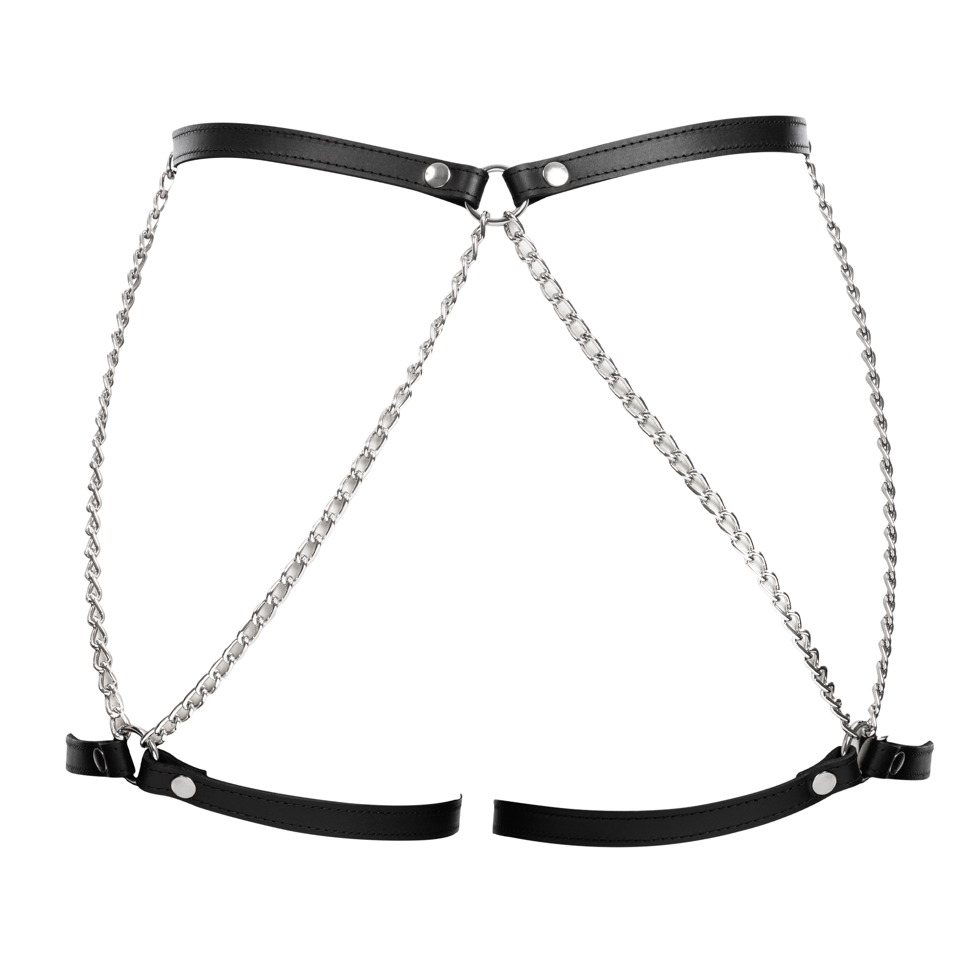 Rimba - Lederen Bondage Harnas met Metalen Kettingen - Zwart & Zilver-Rimbastore.com