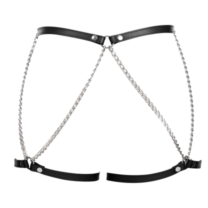 Rimba - Lederen Bondage Harnas met Metalen Kettingen - Zwart & Zilver-Rimbastore.com