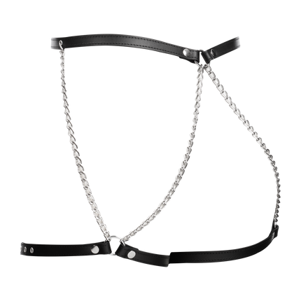 Rimba - Lederen Bondage Harnas met Metalen Kettingen - Zwart & Zilver-Rimbastore.com