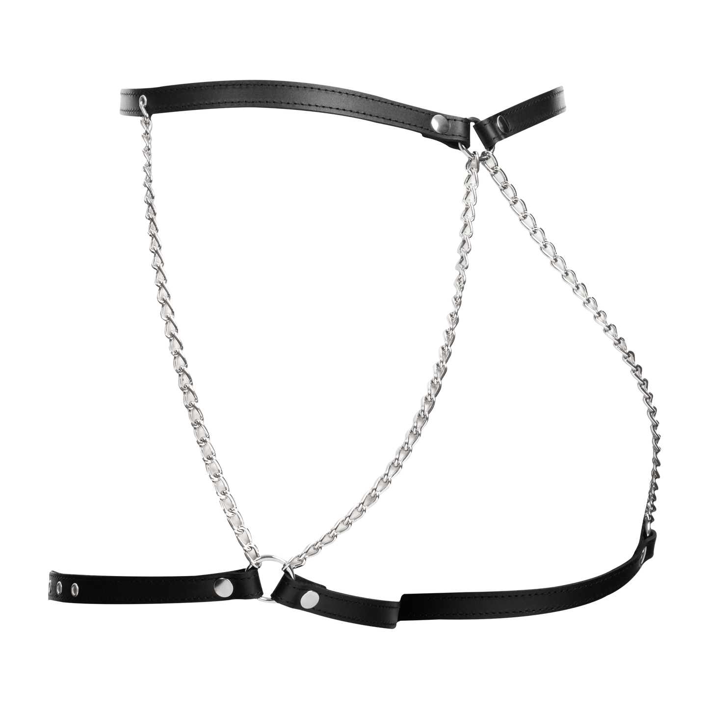 Rimba - Lederen Bondage Harnas met Metalen Kettingen - Zwart & Zilver-Rimbastore.com