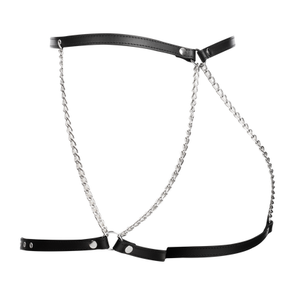 Rimba - Lederen Bondage Harnas met Metalen Kettingen - Zwart & Zilver-Rimbastore.com