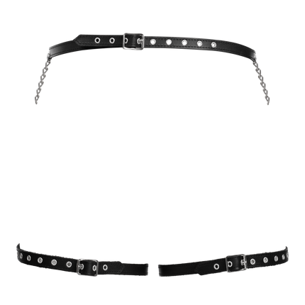 Rimba - Lederen Bondage Harnas met Metalen Kettingen - Zwart & Zilver-Rimbastore.com