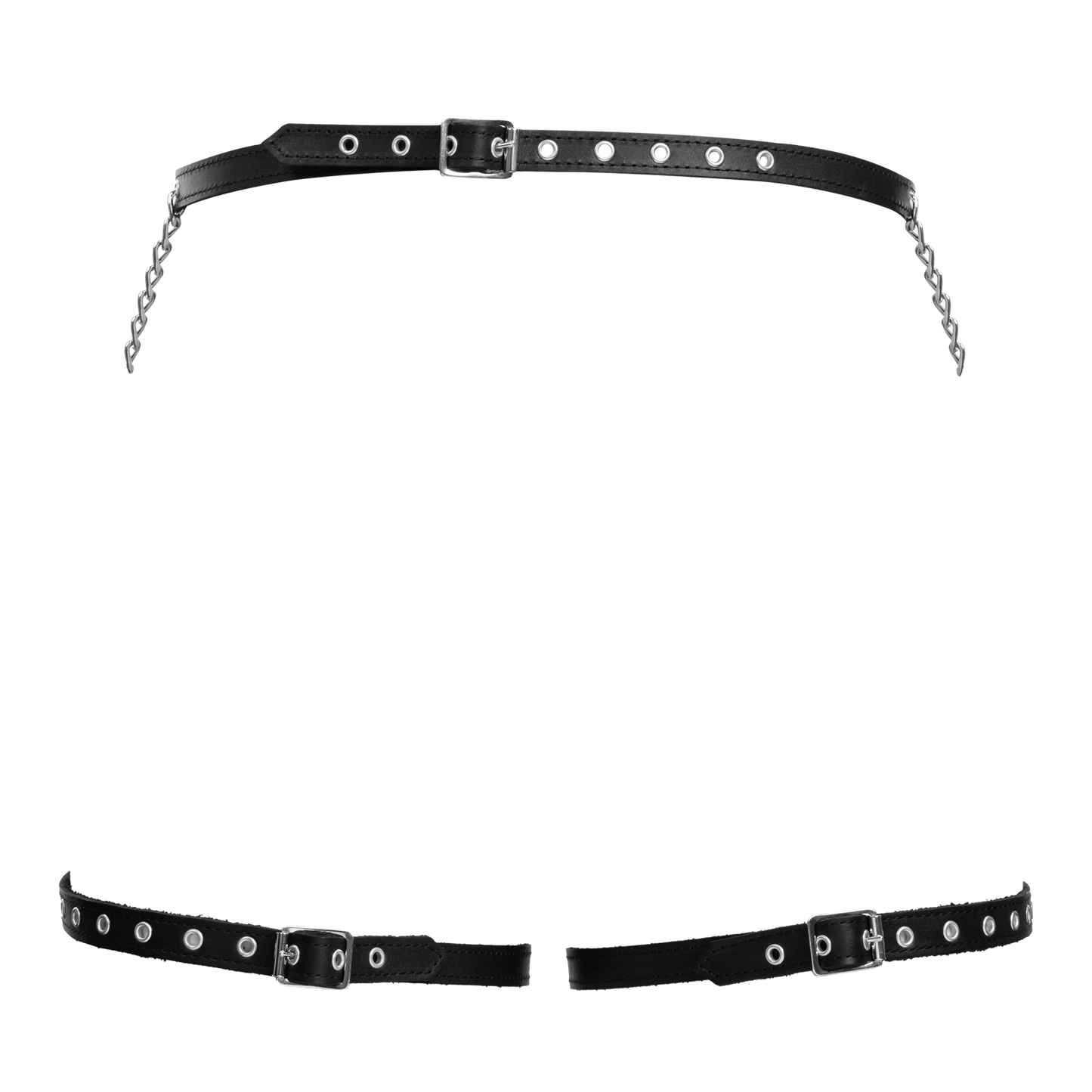 Rimba - Lederen Bondage Harnas met Metalen Kettingen - Zwart & Zilver-Rimbastore.com