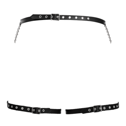 Rimba - Lederen Bondage Harnas met Metalen Kettingen - Zwart & Zilver-Rimbastore.com