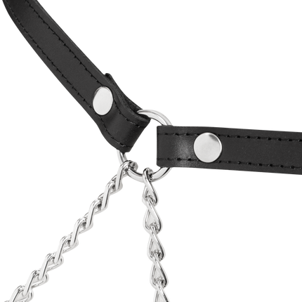 Rimba - Lederen Bondage Harnas met Metalen Kettingen - Zwart & Zilver-Rimbastore.com