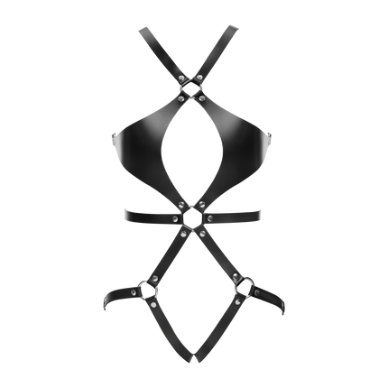 Rimba Bondage Play - Lederen Body Harnas met Cups - Zwart-Erotiekvoordeel.nl
