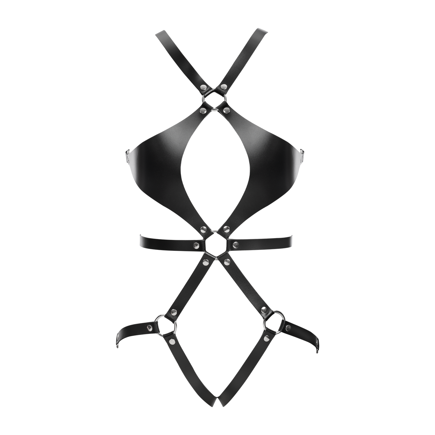 Rimba Bondage Play - Lederen Body Harnas met Cups - Zwart-Erotiekvoordeel.nl