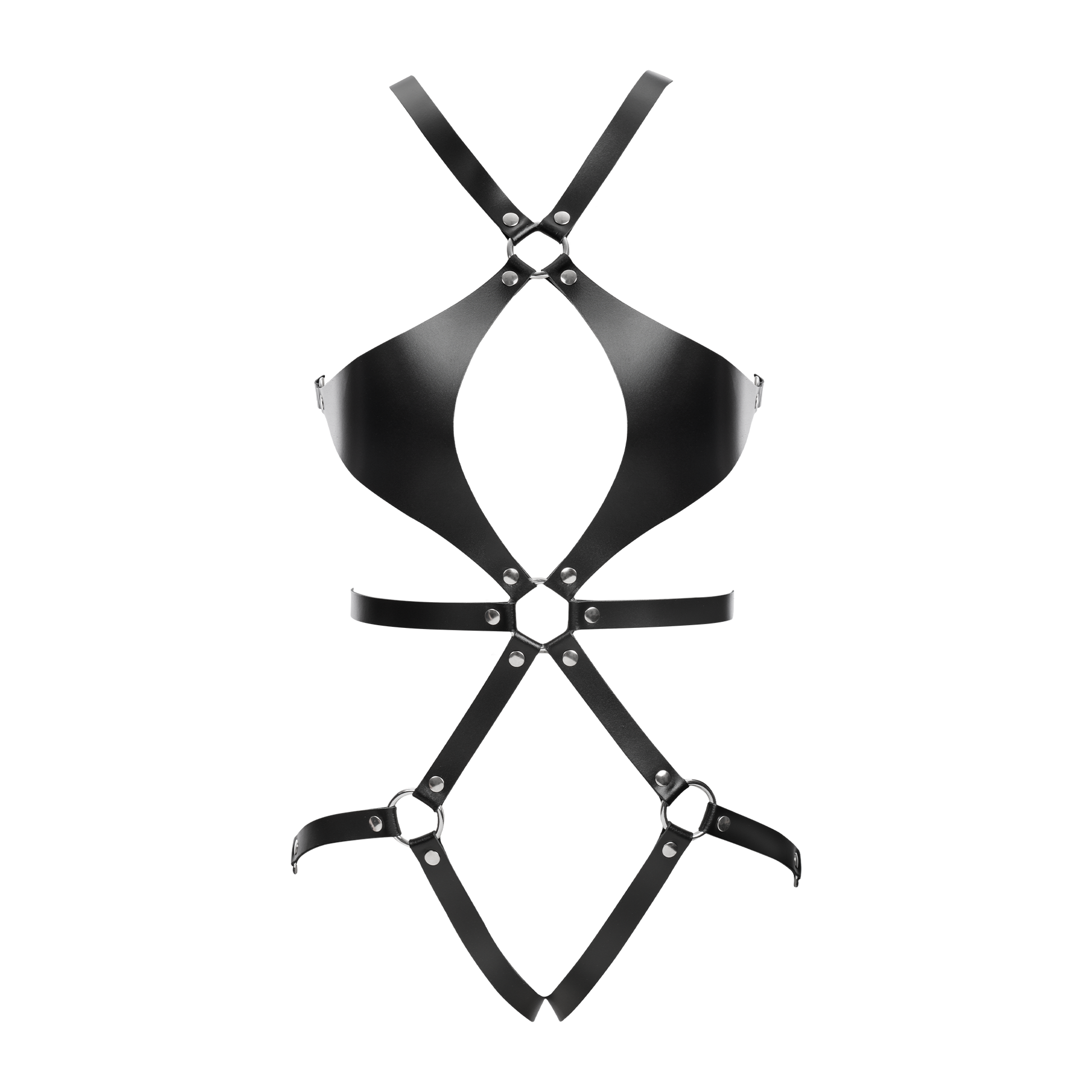 Rimba Bondage Play - Lederen Body Harnas met Cups - Zwart-Erotiekvoordeel.nl