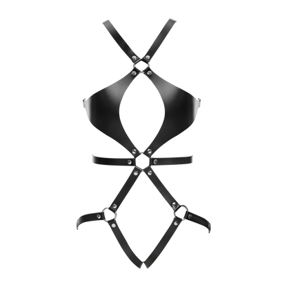 Rimba Bondage Play - Lederen Body Harnas met Cups - Zwart-Erotiekvoordeel.nl