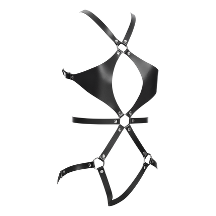 Rimba Bondage Play - Lederen Body Harnas met Cups - Zwart-Erotiekvoordeel.nl
