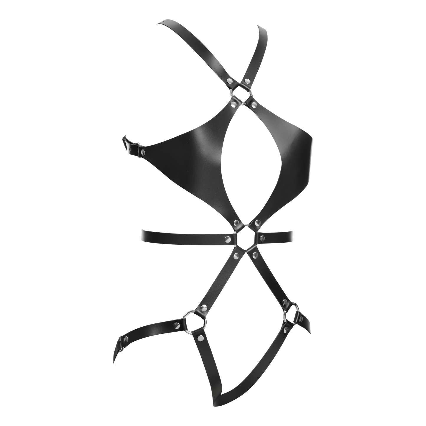 Rimba Bondage Play - Lederen Body Harnas met Cups - Zwart-Erotiekvoordeel.nl