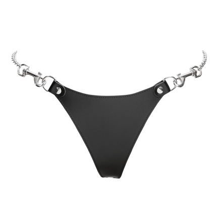 Rimba - Lederen string met afneembare kettingen - Zwart/Zilver-Rimbastore.com