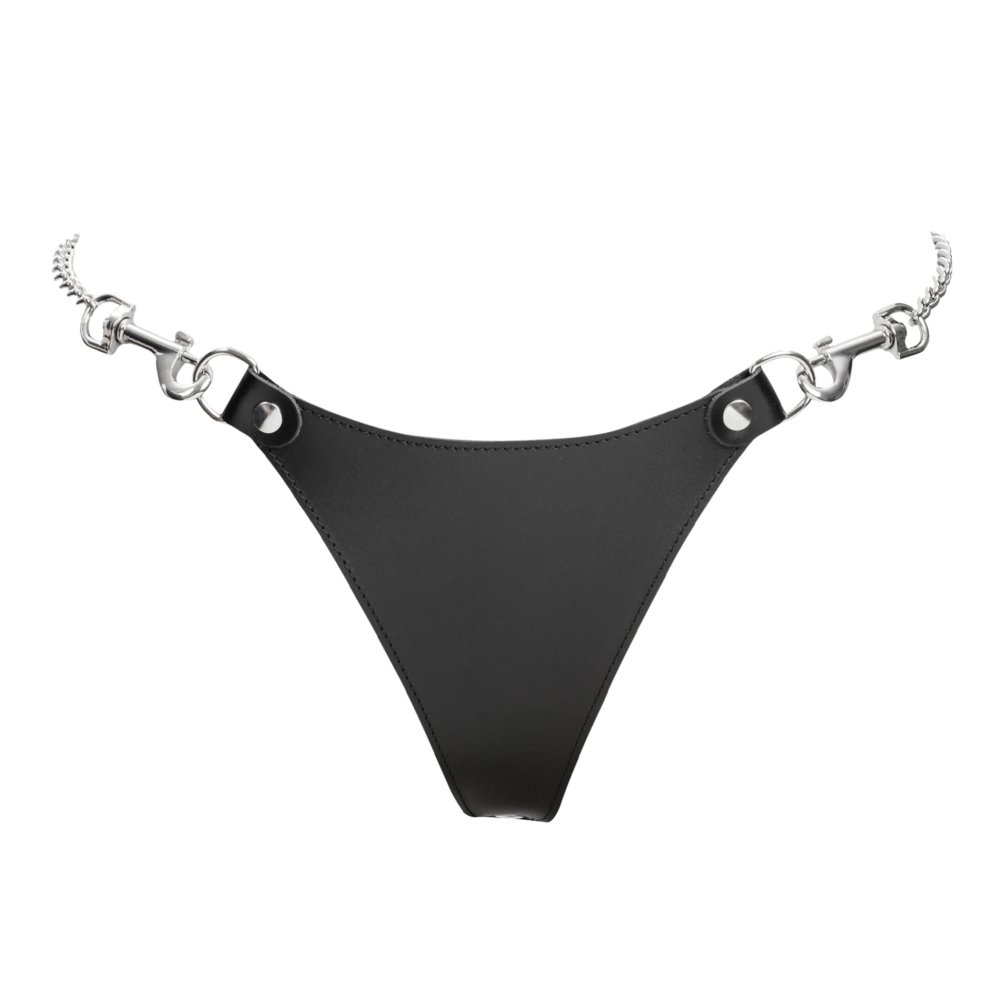 Rimba - Lederen string met afneembare kettingen - Zwart/Zilver-Rimbastore.com