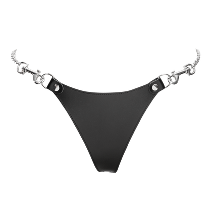 Rimba - Lederen string met afneembare kettingen - Zwart/Zilver-Rimbastore.com