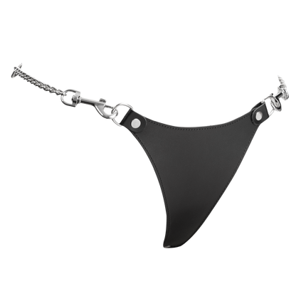 Rimba - Lederen string met afneembare kettingen - Zwart/Zilver-Rimbastore.com