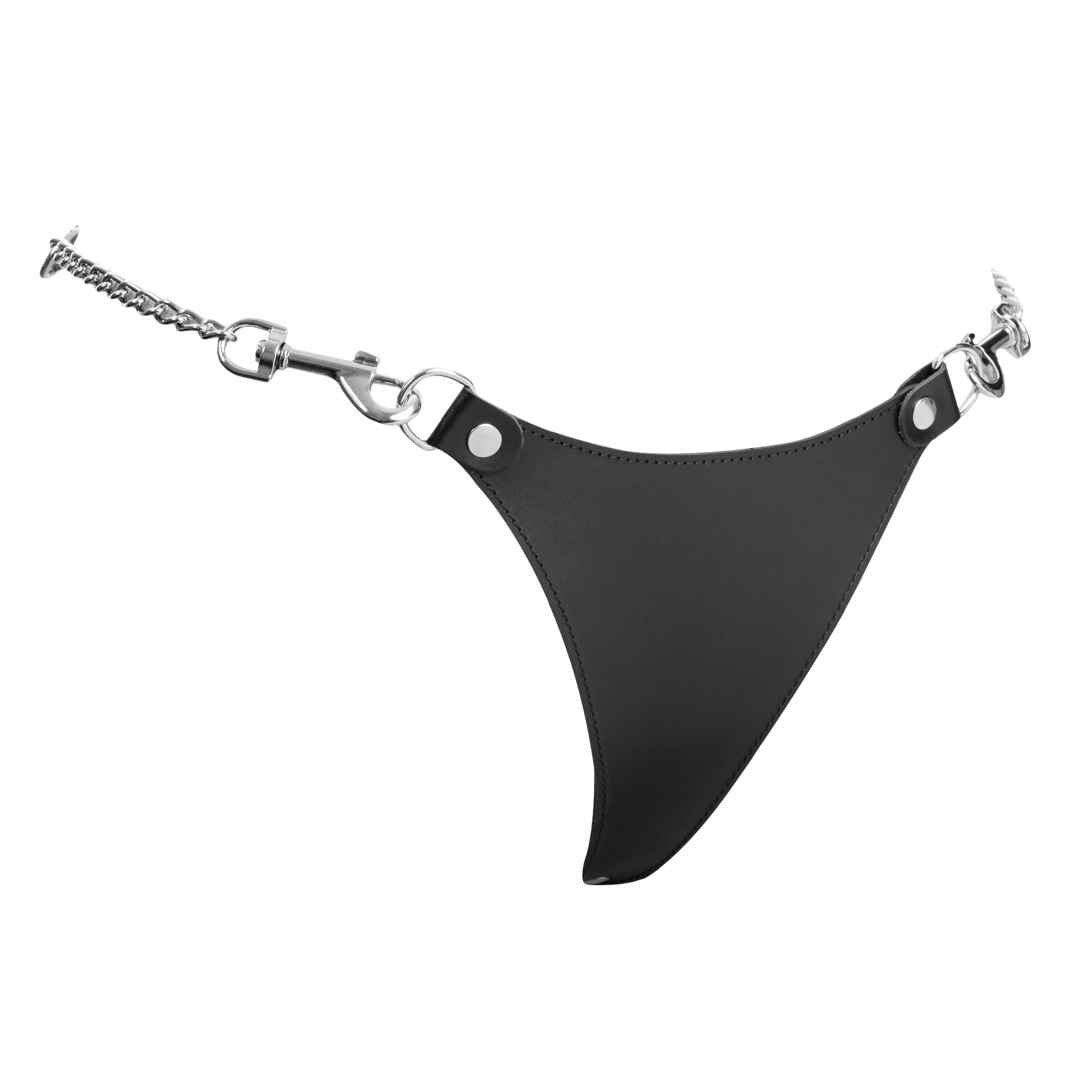 Rimba - Lederen string met afneembare kettingen - Zwart/Zilver-Rimbastore.com