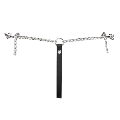 Rimba - Lederen string met afneembare kettingen - Zwart/Zilver-Rimbastore.com