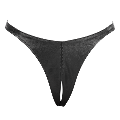 Rimba - Lederen Dames String met Open Kruis - Zwart-Erotiekvoordeel.nl