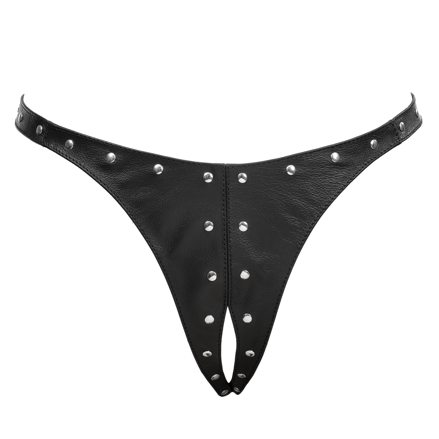 Rimba - Lederen Dames String met Open Kruis - Gedecoreerd met Studs - Zwart-Erotiekvoordeel.nl