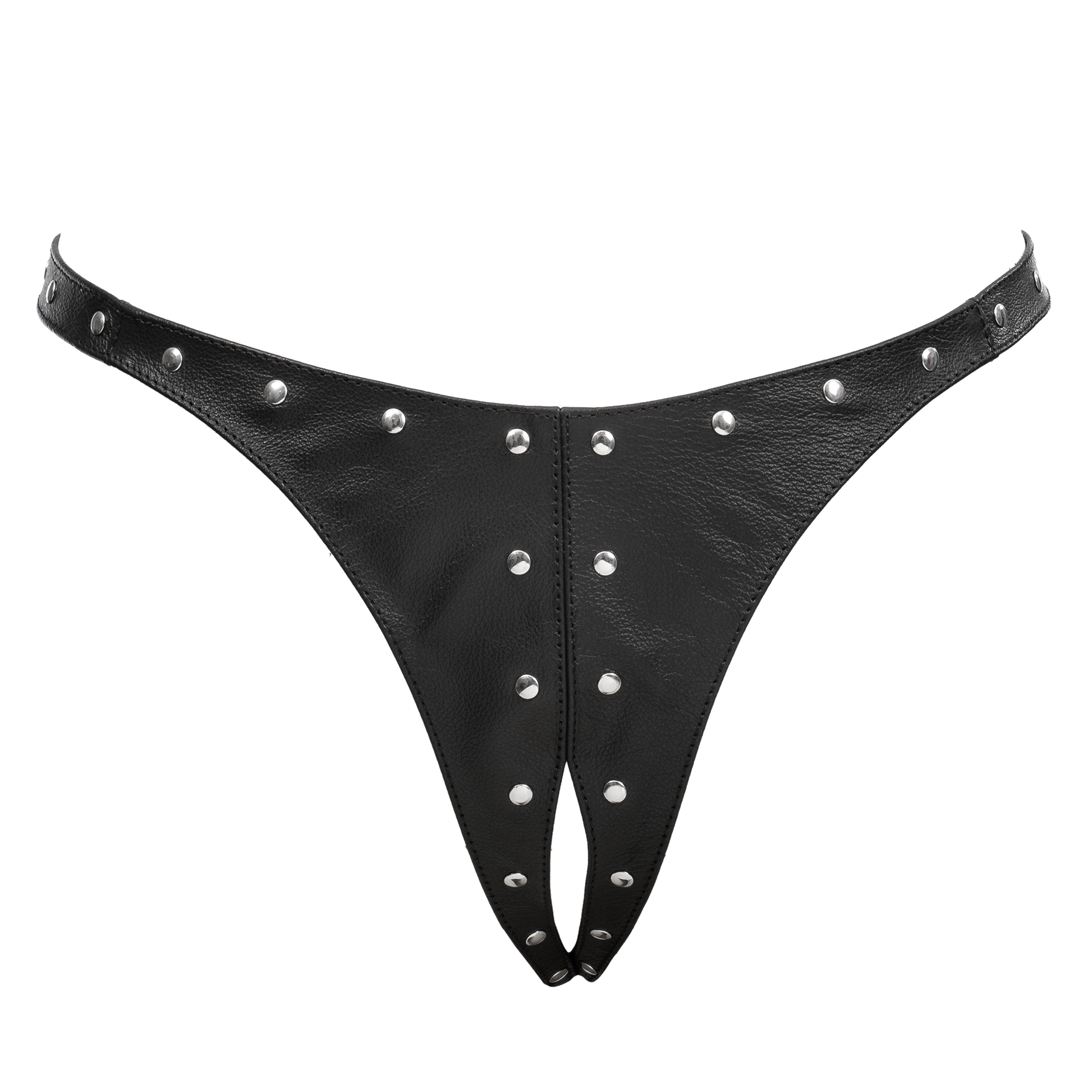 Rimba - Lederen Dames String met Open Kruis - Gedecoreerd met Studs - Zwart-Erotiekvoordeel.nl