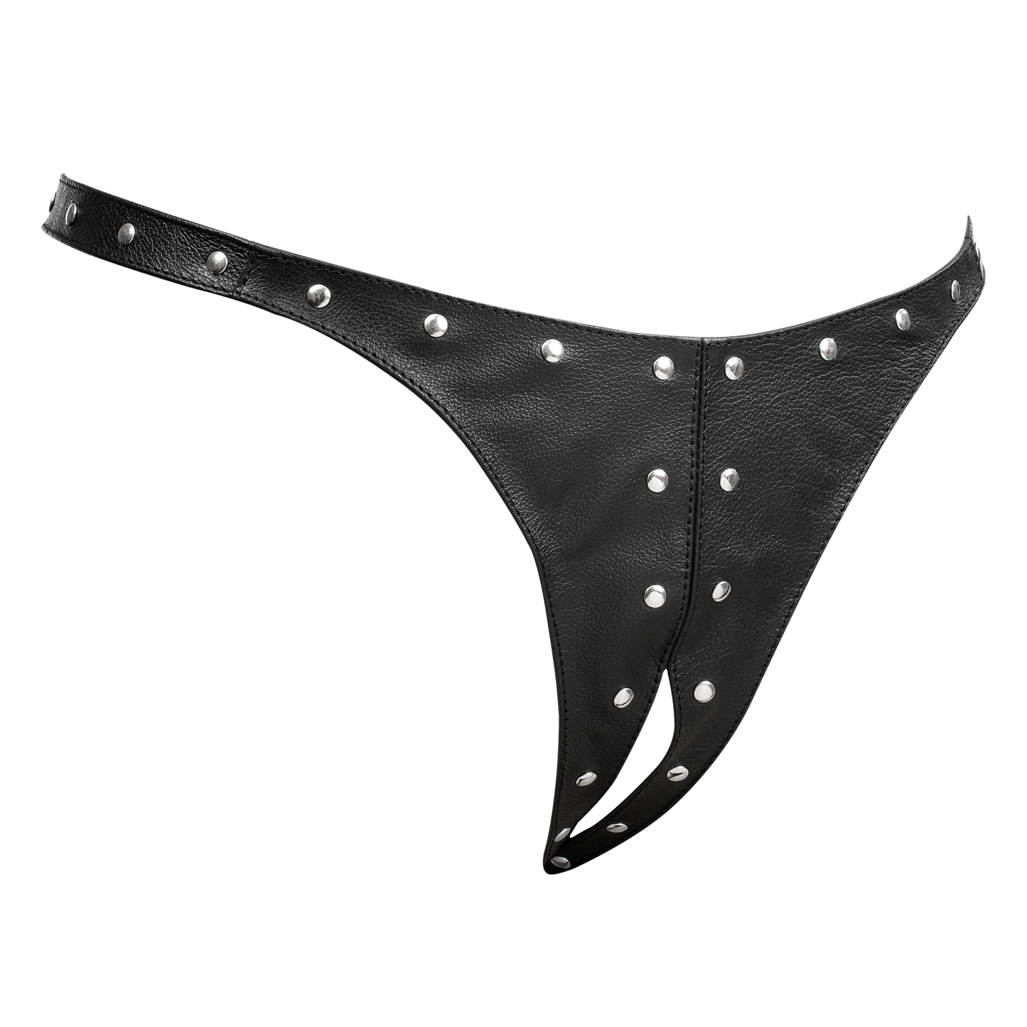 Rimba - Lederen Dames String met Open Kruis - Gedecoreerd met Studs - Zwart-Erotiekvoordeel.nl