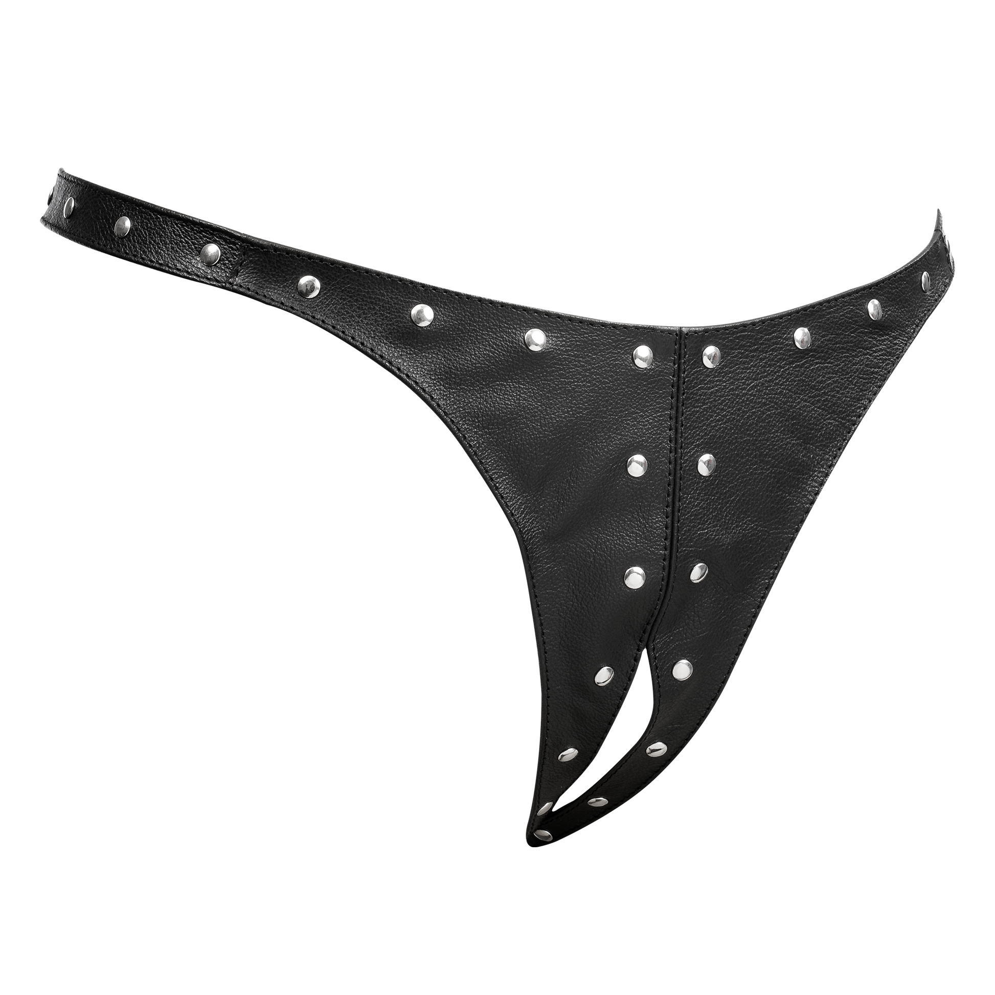 Rimba - Lederen Dames String met Open Kruis - Gedecoreerd met Studs - Zwart-Erotiekvoordeel.nl