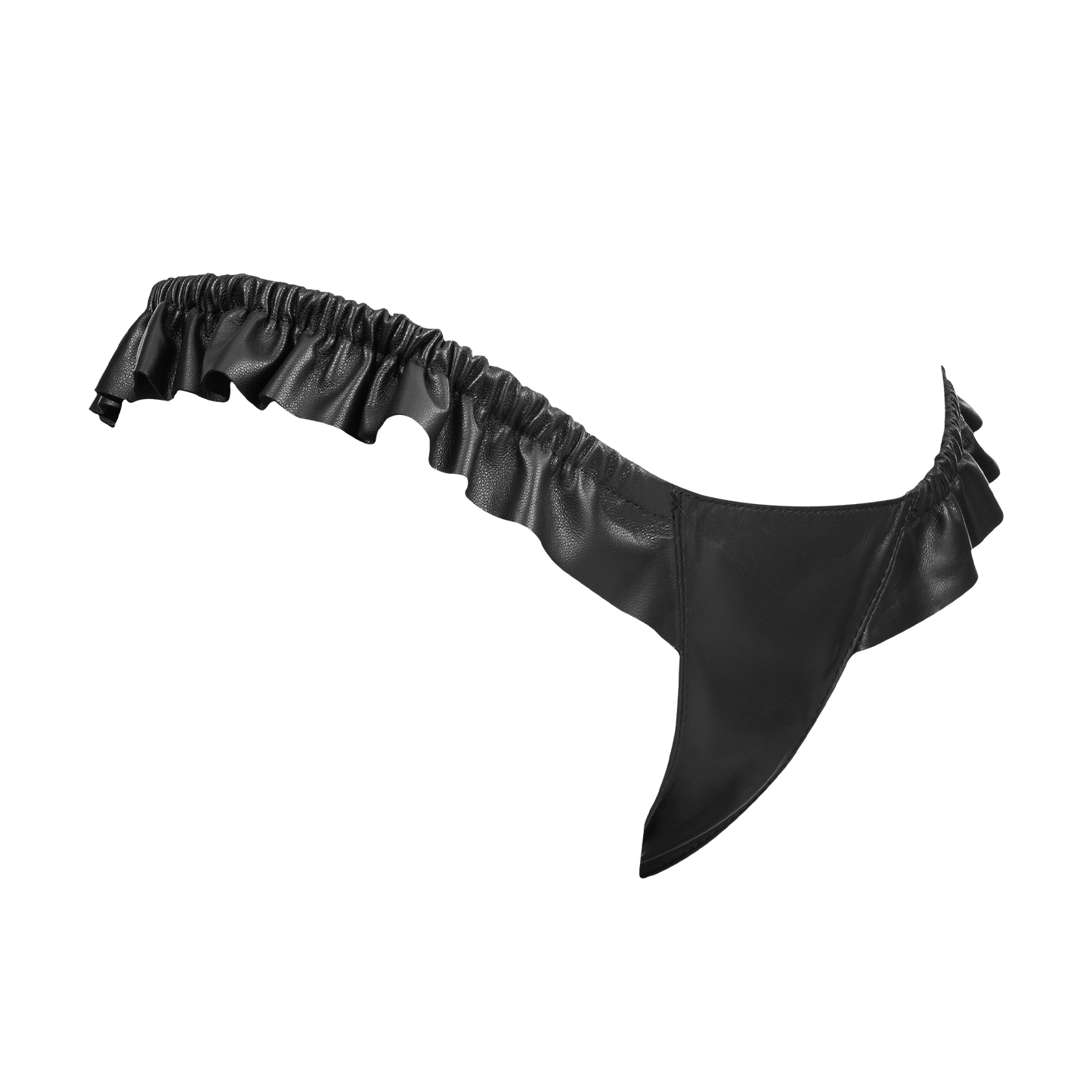 Rimba - Luxe Lederen Dames String met Ruches - Rekbare Bandjes - Zwart-Erotiekvoordeel.nl