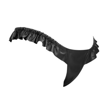 Rimba - Luxe Lederen Dames String met Ruches - Rekbare Bandjes - Zwart-Erotiekvoordeel.nl