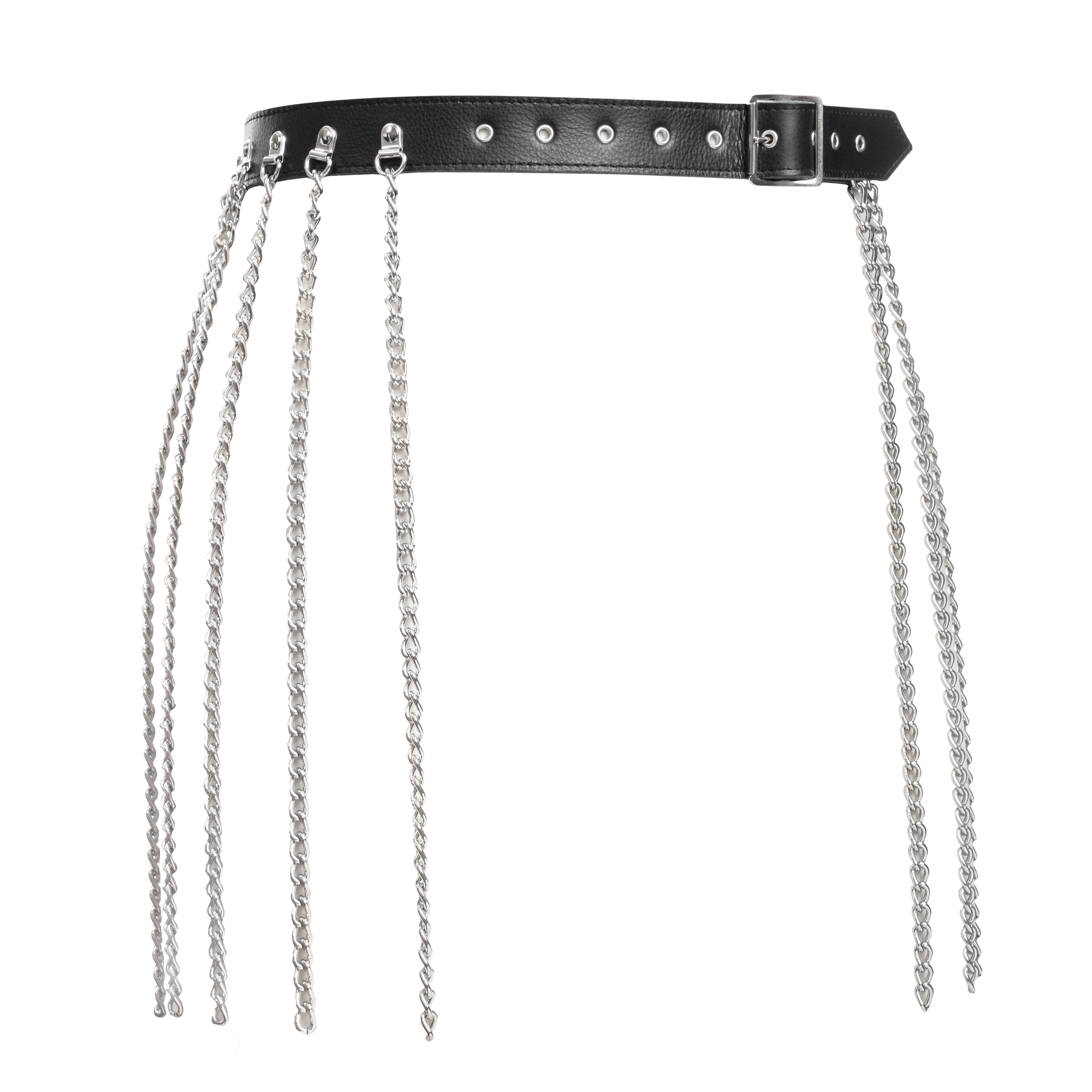 Rimba - Luxe Lederen Kettingen Rokje - Zwart/Zilver-Erotiekvoordeel.nl