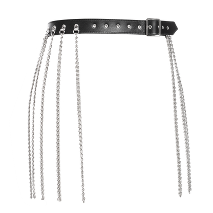 Rimba - Luxe Lederen Kettingen Rokje - Zwart/Zilver-Erotiekvoordeel.nl