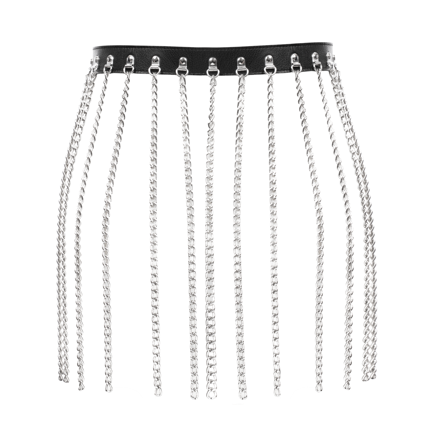 Rimba - Luxe Lederen Kettingen Rokje - Zwart/Zilver-Erotiekvoordeel.nl