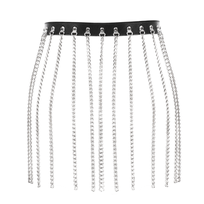 Rimba - Luxe Lederen Kettingen Rokje - Zwart/Zilver-Erotiekvoordeel.nl