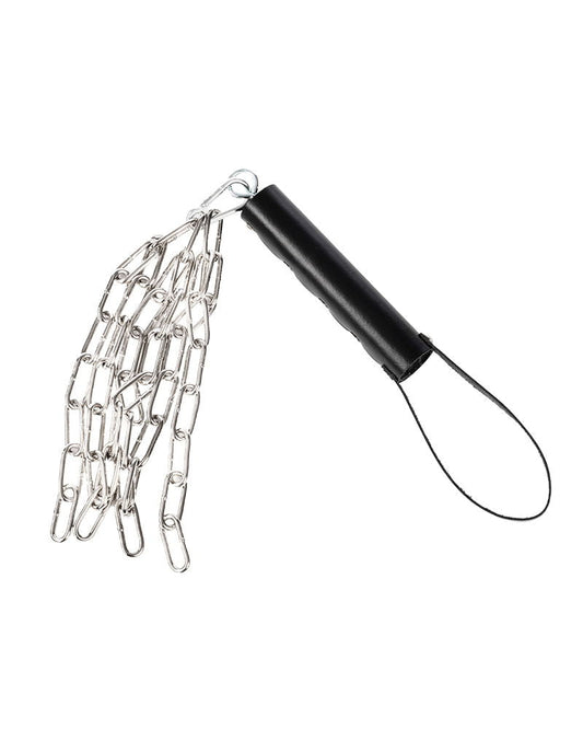 Rimba - Lederen Zweep met Metalen Ketting - Zwart & Zilver-Erotiekvoordeel.nl
