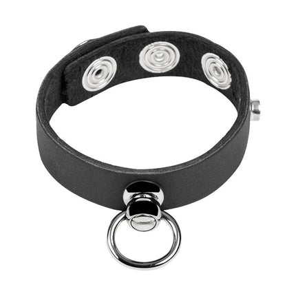 Rimba - Leren Cockring met Metalen O-Ring - Zwart & Zilver-Rimbastore.com