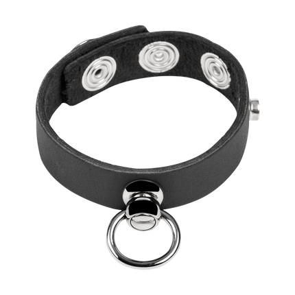 Rimba - Leren Cockring met Metalen O-Ring - Zwart & Zilver-Rimbastore.com